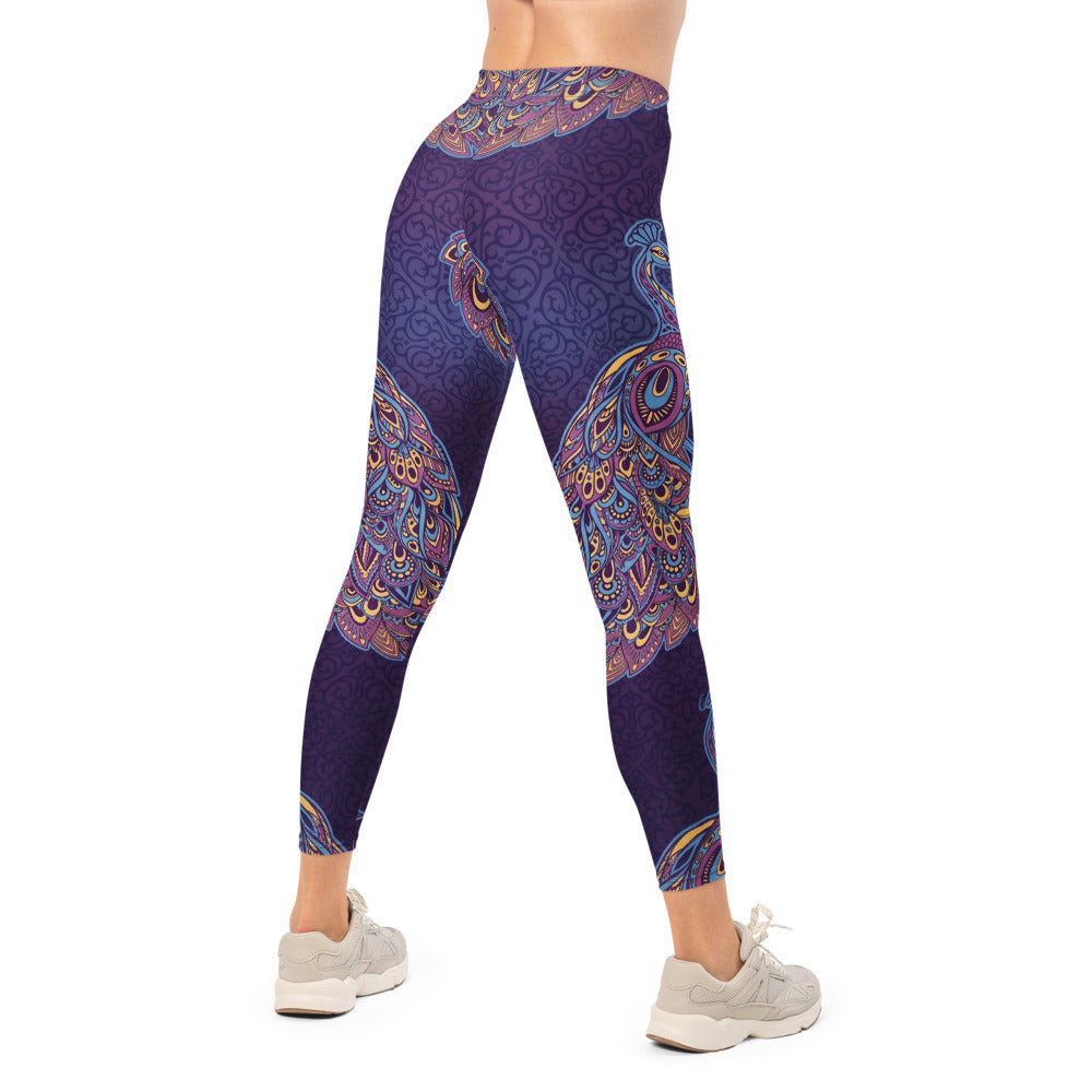 Personalisierte Damen Sportleggings Pfau Motiv Ornament Muster Lila Blau Yoga Fitness Leggings V534