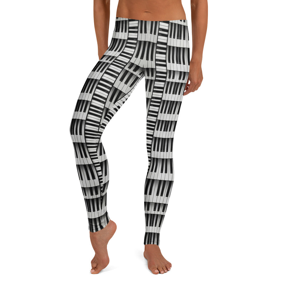 Personalisierte Damen Sportleggings Klavier Muster Schwarz Weiß Piano Design Yoga Leggings B747