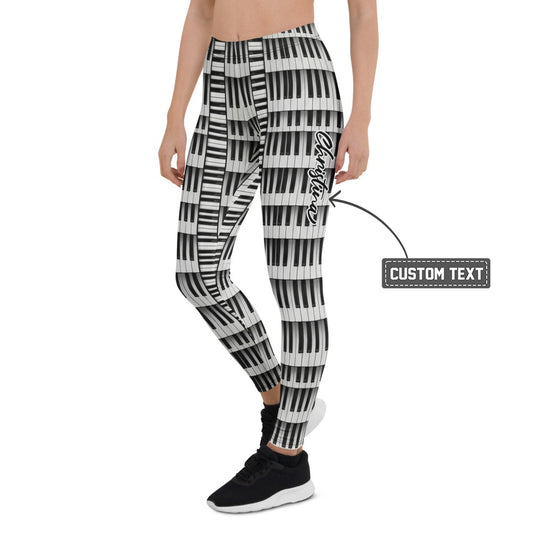 Personalisierte Damen Sportleggings Klavier Muster Schwarz Weiß Piano Design Yoga Leggings B747 - XL