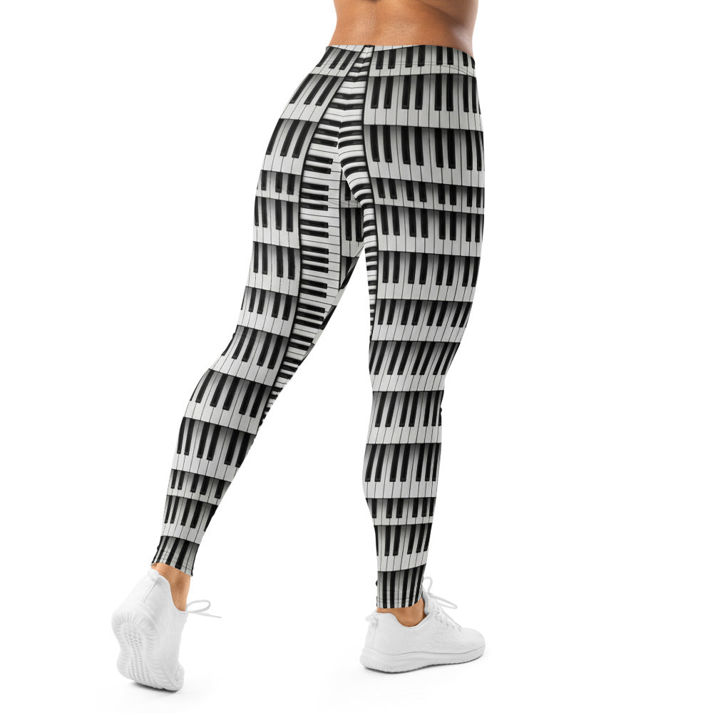 Personalisierte Damen Sportleggings Klavier Muster Schwarz Weiß Piano Design Yoga Leggings B747