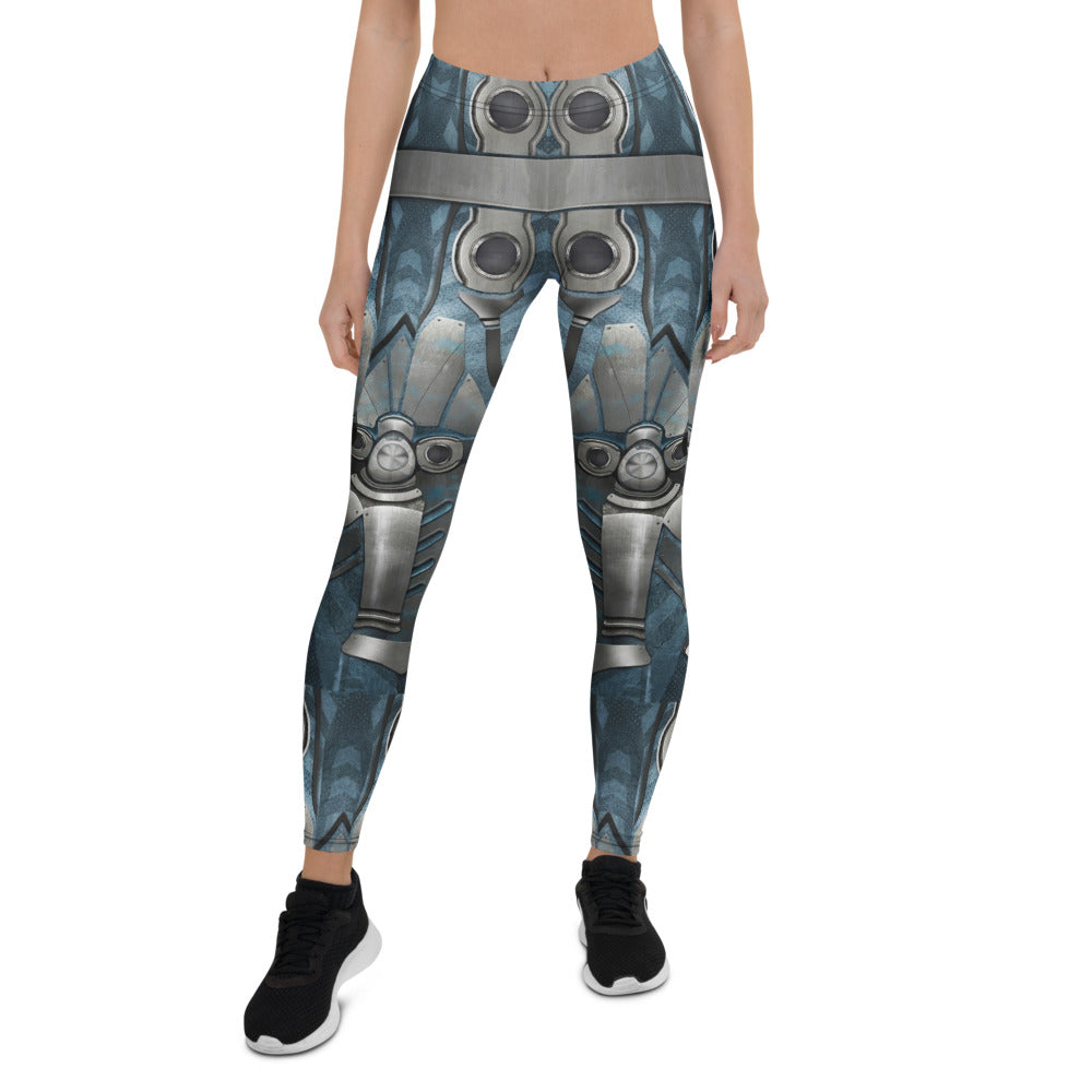 Personalisierte Damen Sportleggings Sci-Fi Rüstung Blau Grau Fitness Leggings Cyborg Design Z512