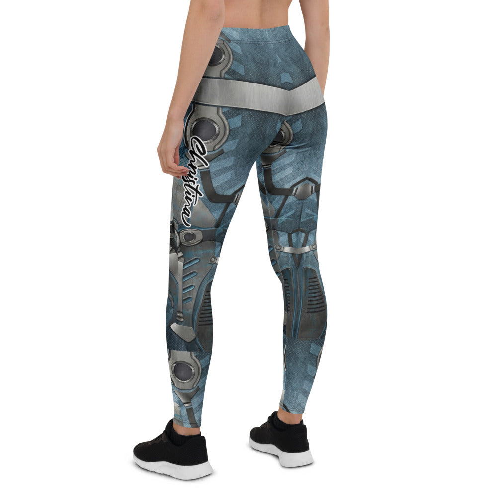 Personalisierte Damen Sportleggings Sci-Fi Rüstung Blau Grau Fitness Leggings Cyborg Design Z512