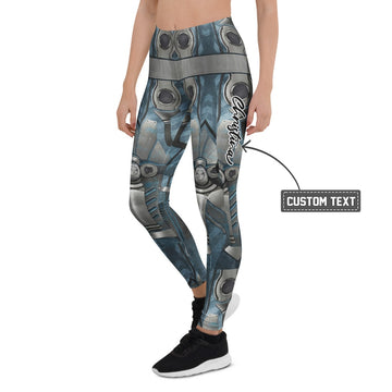 Personalisierte Damen Sportleggings Sci-Fi Rüstung Blau Grau Fitness Leggings Cyborg Design Z512 - XL