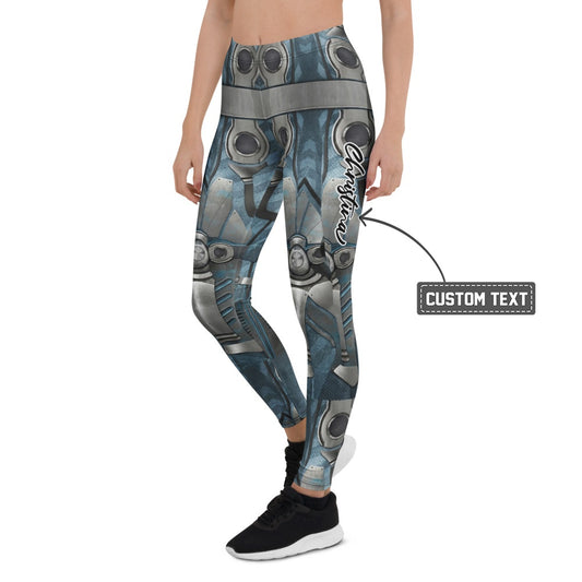 Personalisierte Damen Sportleggings Sci-Fi Rüstung Blau Grau Fitness Leggings Cyborg Design Z512 - XL