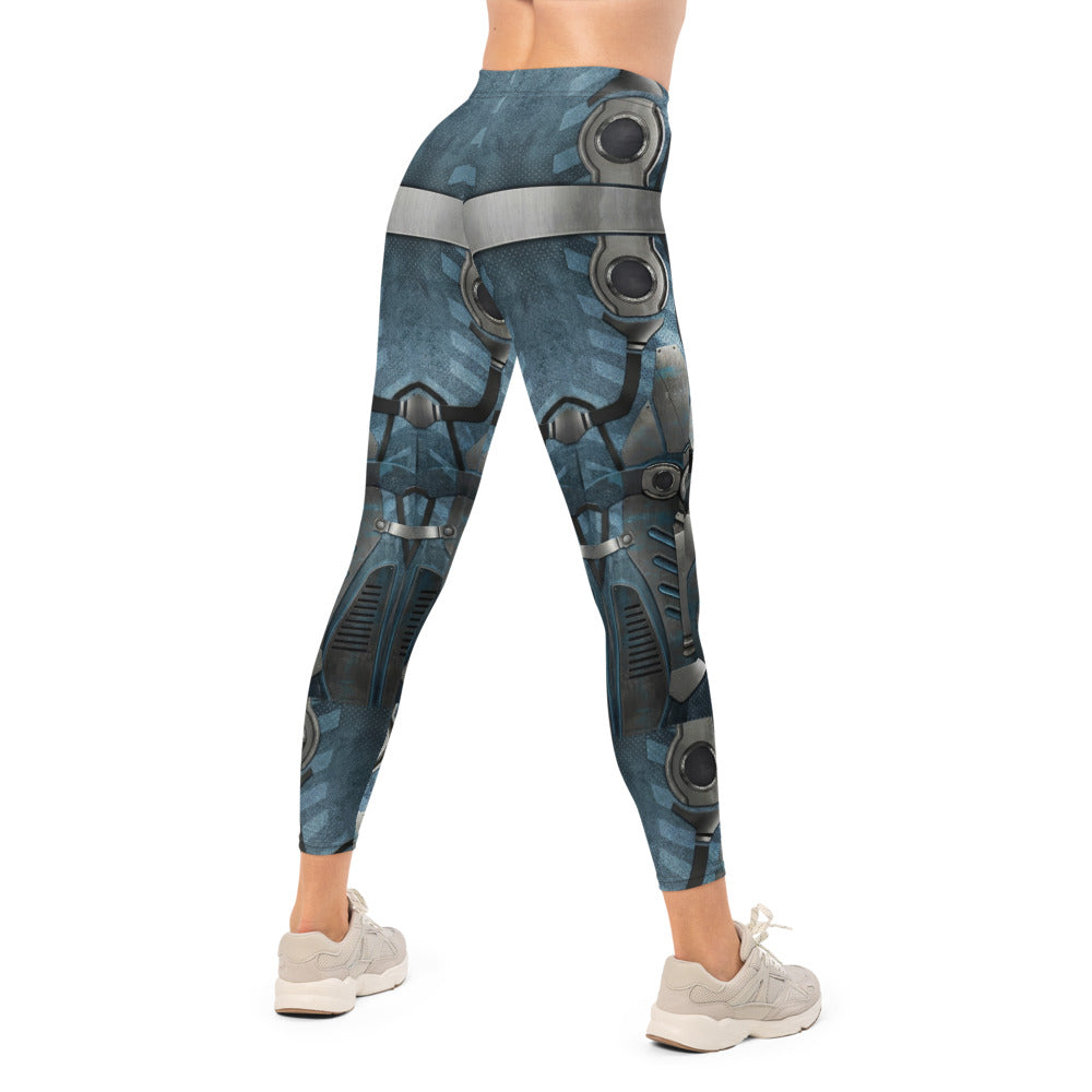 Personalisierte Damen Sportleggings Sci-Fi Rüstung Blau Grau Fitness Leggings Cyborg Design Z512