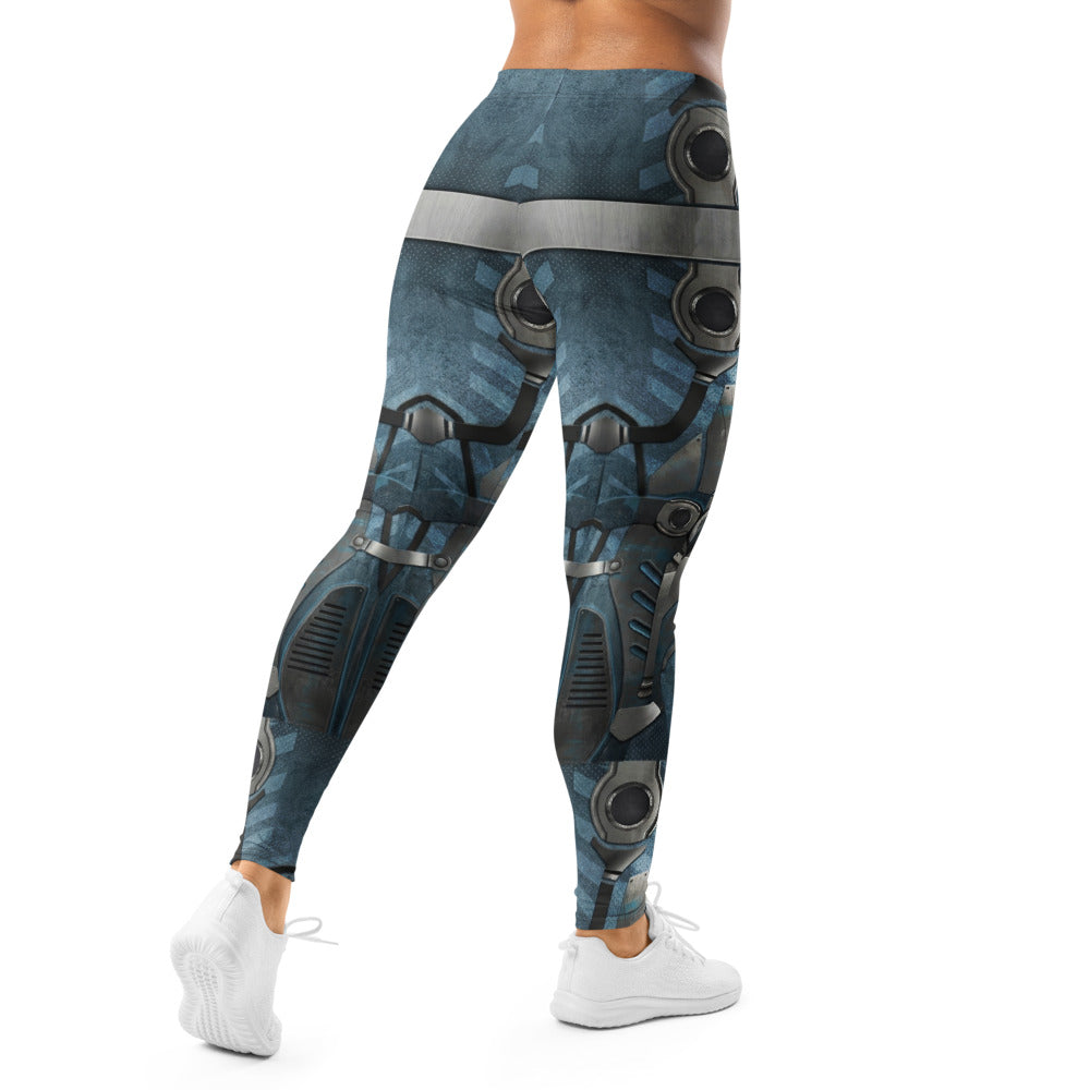 Personalisierte Damen Sportleggings Sci-Fi Rüstung Blau Grau Fitness Leggings Cyborg Design Z512