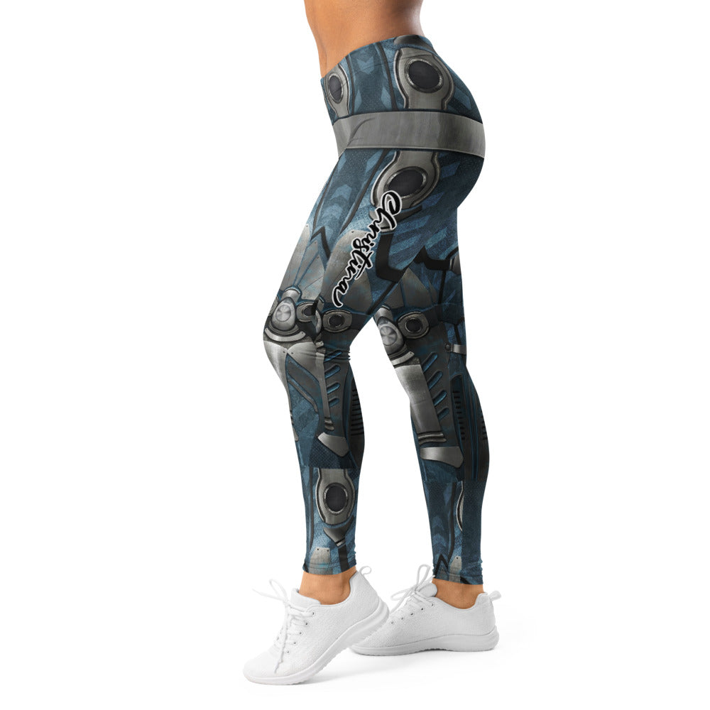 Personalisierte Damen Sportleggings Sci-Fi Rüstung Blau Grau Fitness Leggings Cyborg Design Z512