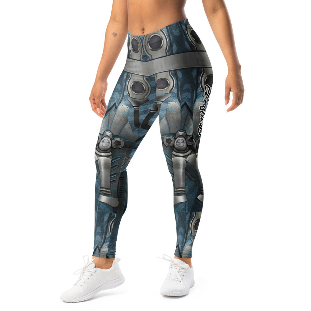 Personalisierte Damen Sportleggings Sci-Fi Rüstung Blau Grau Fitness Leggings Cyborg Design Z512