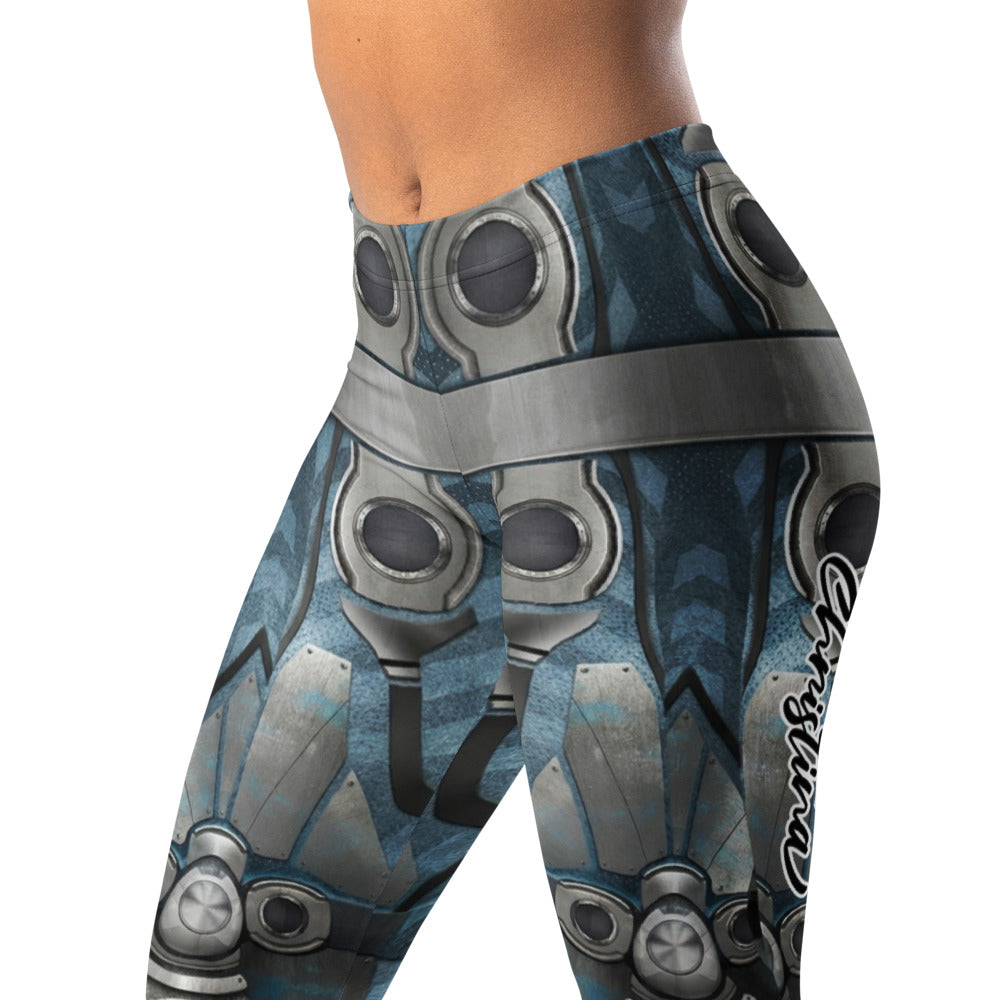 Personalisierte Damen Sportleggings Sci-Fi Rüstung Blau Grau Fitness Leggings Cyborg Design Z512