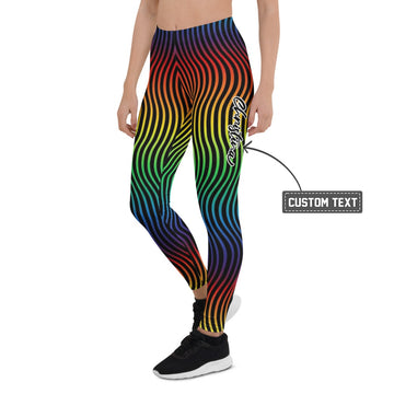 Personalisierte Damen Sportleggings Regenbogen Wellenmuster Bunt Fitness Leggings Yoga Hose Schwarz E070 - XL