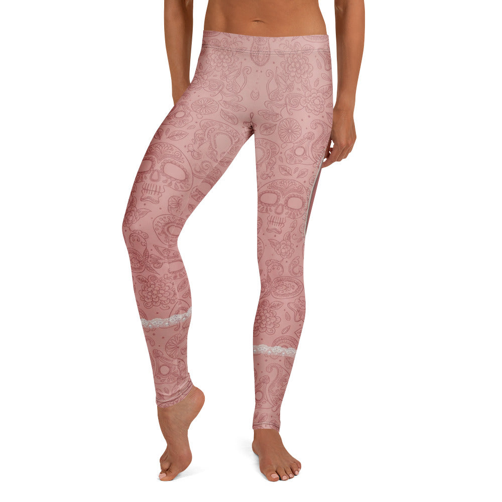 Personalisierte Damen Sportleggings Totenkopf Design Altrosa Yoga Leggings Blumenmuster Fitnesshose Y271