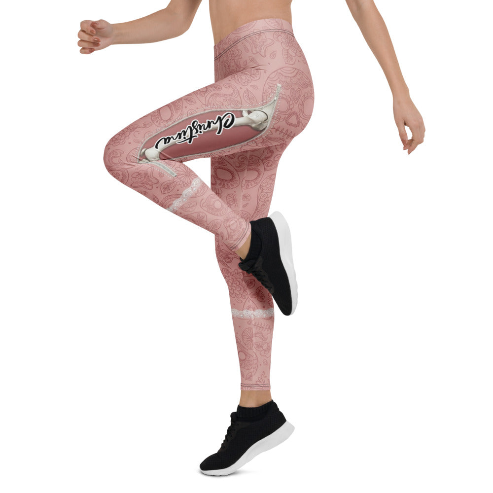 Personalisierte Damen Sportleggings Totenkopf Design Altrosa Yoga Leggings Blumenmuster Fitnesshose Y271