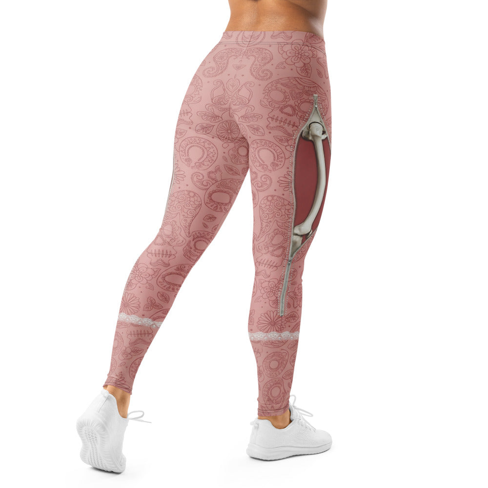 Personalisierte Damen Sportleggings Totenkopf Design Altrosa Yoga Leggings Blumenmuster Fitnesshose Y271