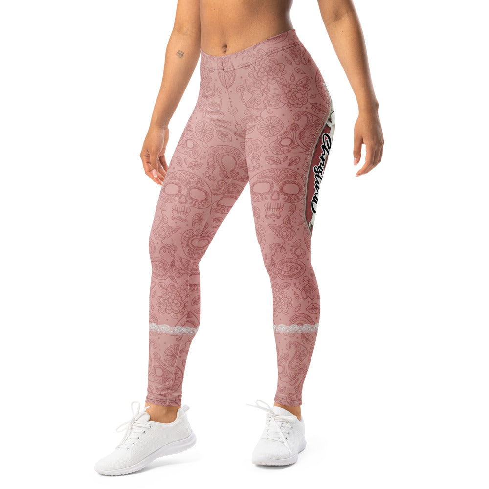 Personalisierte Damen Sportleggings Totenkopf Design Altrosa Yoga Leggings Blumenmuster Fitnesshose Y271