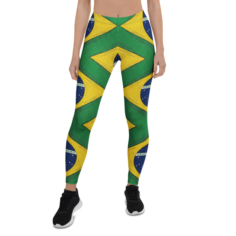 Personalisierte Sportleggings Damen Brasilien Flagge Design Grün Gelb Blau Fitness Leggings Q096