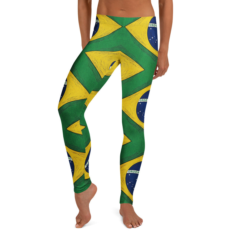Personalisierte Sportleggings Damen Brasilien Flagge Design Grün Gelb Blau Fitness Leggings Q096