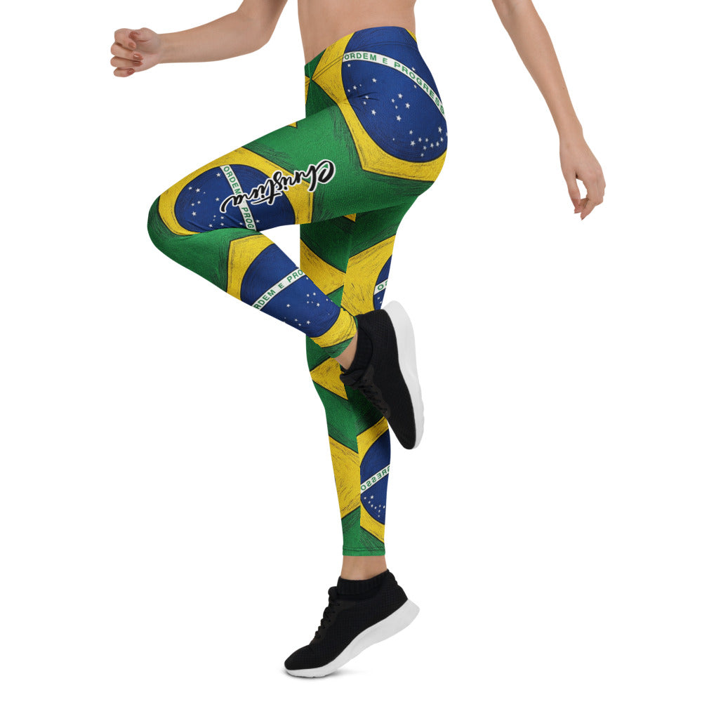 Personalisierte Sportleggings Damen Brasilien Flagge Design Grün Gelb Blau Fitness Leggings Q096