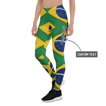 Personalisierte Sportleggings Damen Brasilien Flagge Design Grün Gelb Blau Fitness Leggings Q096 - XL