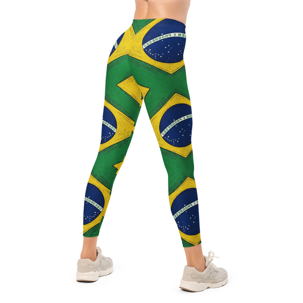 Personalisierte Sportleggings Damen Brasilien Flagge Design Grün Gelb Blau Fitness Leggings Q096