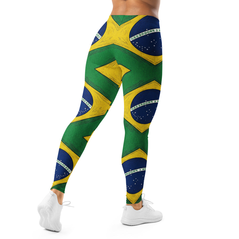 Personalisierte Sportleggings Damen Brasilien Flagge Design Grün Gelb Blau Fitness Leggings Q096