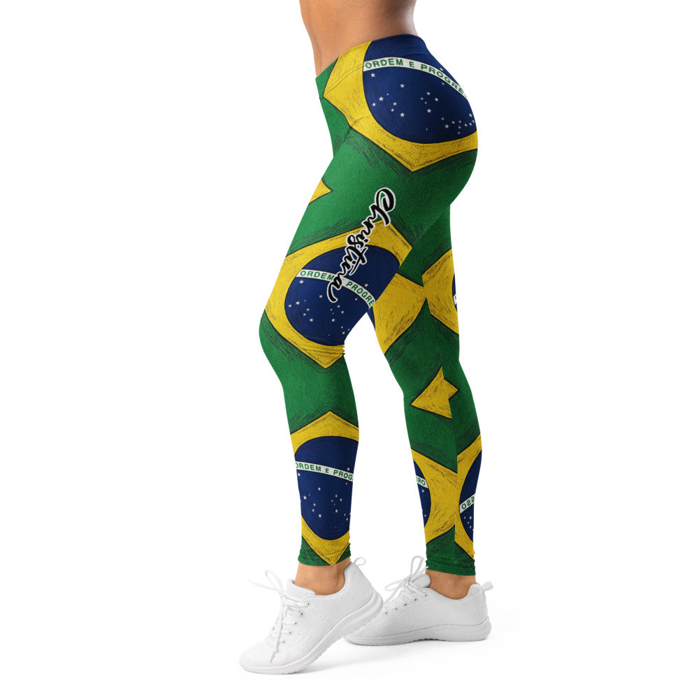 Personalisierte Sportleggings Damen Brasilien Flagge Design Grün Gelb Blau Fitness Leggings Q096