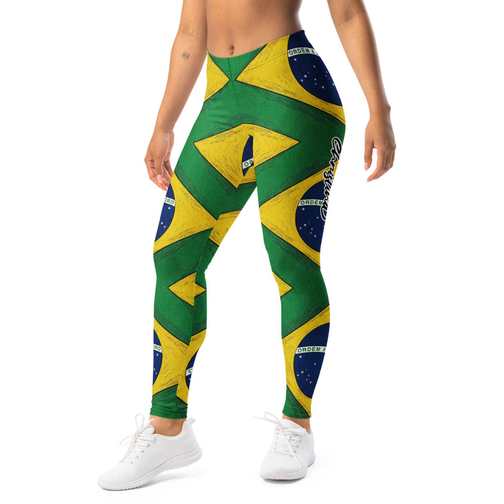 Personalisierte Sportleggings Damen Brasilien Flagge Design Grün Gelb Blau Fitness Leggings Q096