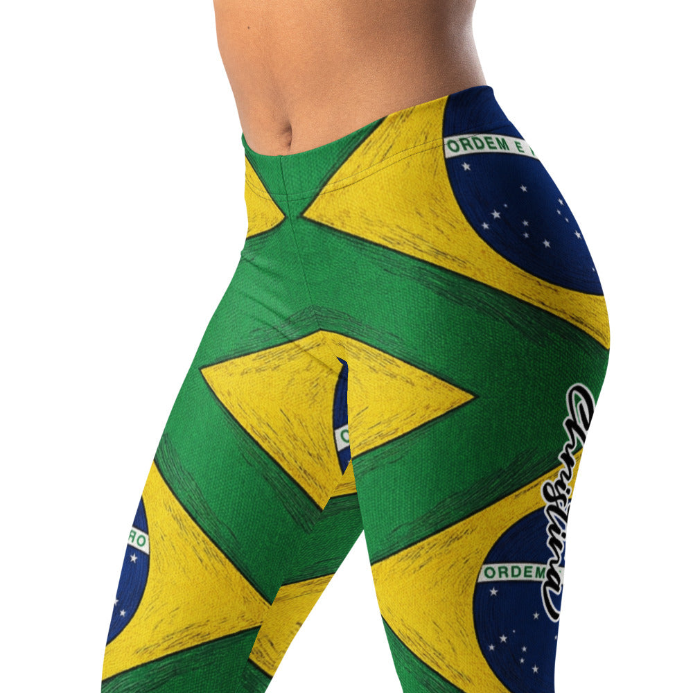 Personalisierte Sportleggings Damen Brasilien Flagge Design Grün Gelb Blau Fitness Leggings Q096