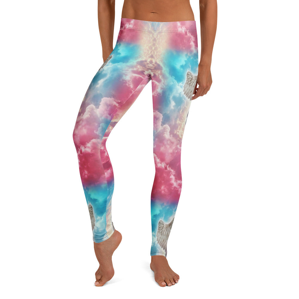 Personalisierte Damen Sportleggings Wolken Design Pink Blau Yoga Leggings mit Engelsflügel Motiv A392