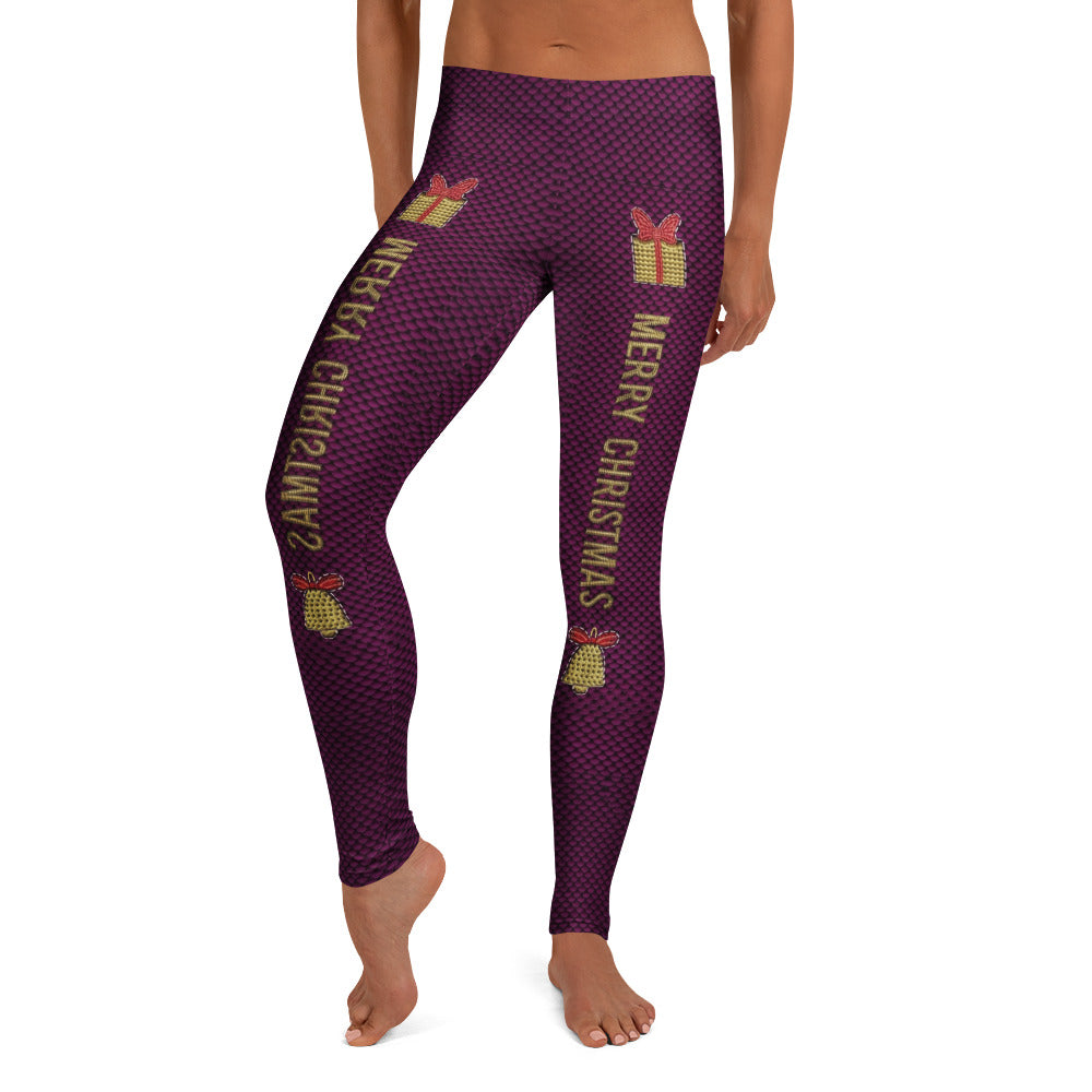 Personalisierte Damen Sportleggings Weihnachten Merry Christmas Design Weinrot Wabenmuster Fitness Leggings V302