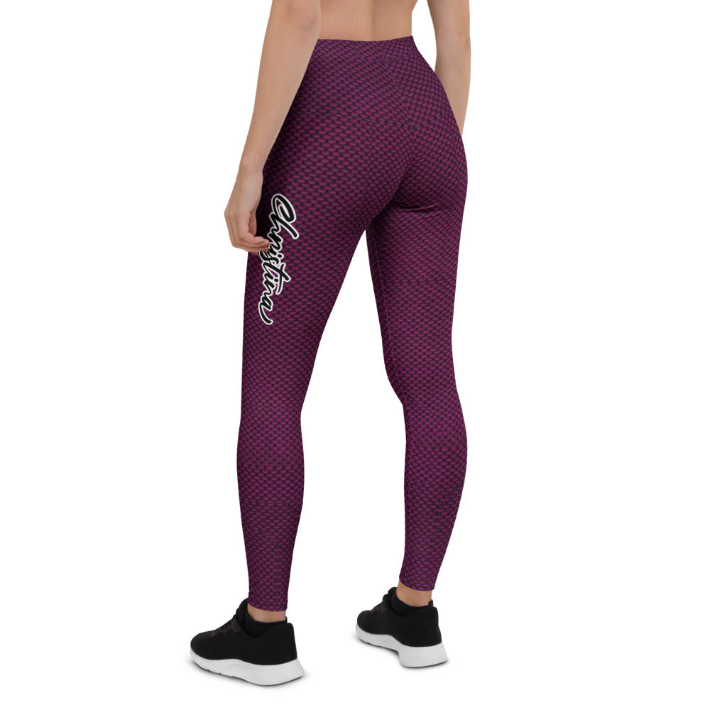 Personalisierte Damen Sportleggings Weihnachten Merry Christmas Design Weinrot Wabenmuster Fitness Leggings V302