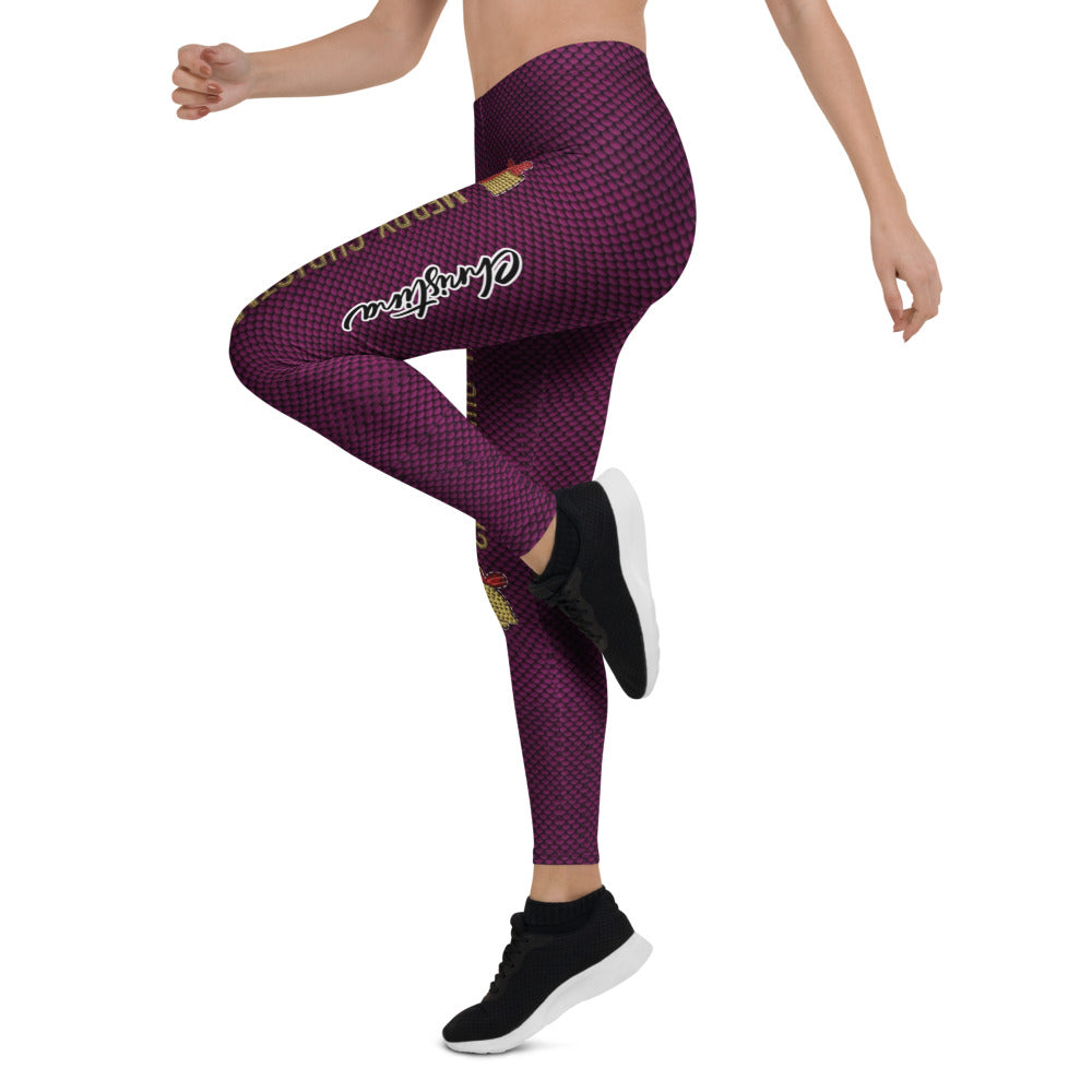 Personalisierte Damen Sportleggings Weihnachten Merry Christmas Design Weinrot Wabenmuster Fitness Leggings V302