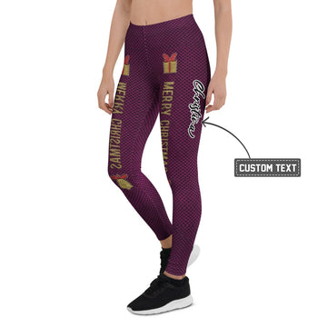 Personalisierte Damen Sportleggings Weihnachten Merry Christmas Design Weinrot Wabenmuster Fitness Leggings V302 - XL