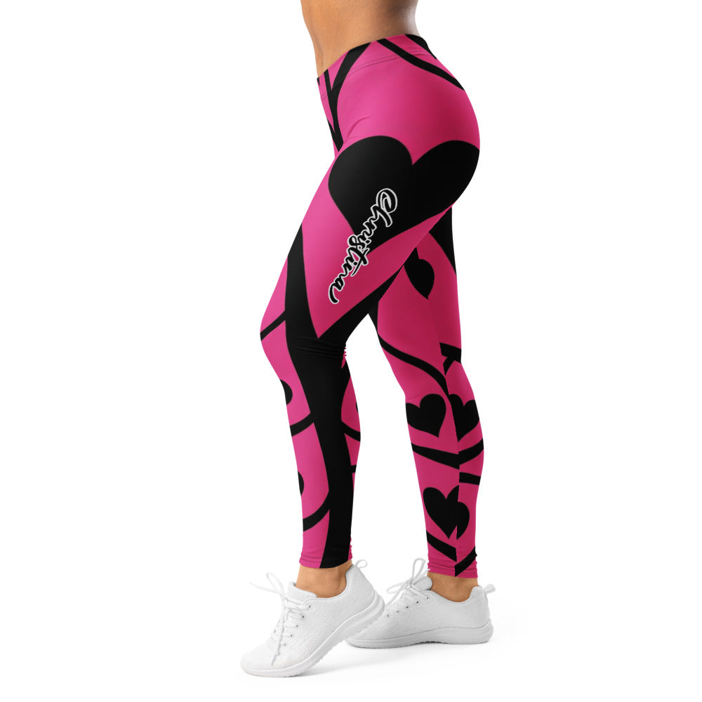 Personalisierte Sportleggings Damen Herzen Muster Pink Schwarz Abstrakt Fitness Yoga Leggings W414