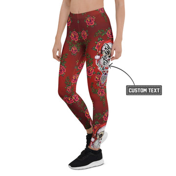 Personalisierte Damen Sportleggings Rosen Totenkopf Design Rot Fitness Leggings Weihnachts-Stil H176 - XL