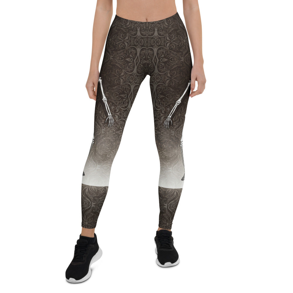 Personalisierte Damen Sportleggings Skelett Design Schwarz Grau Ornament Muster Fitness Leggings T381