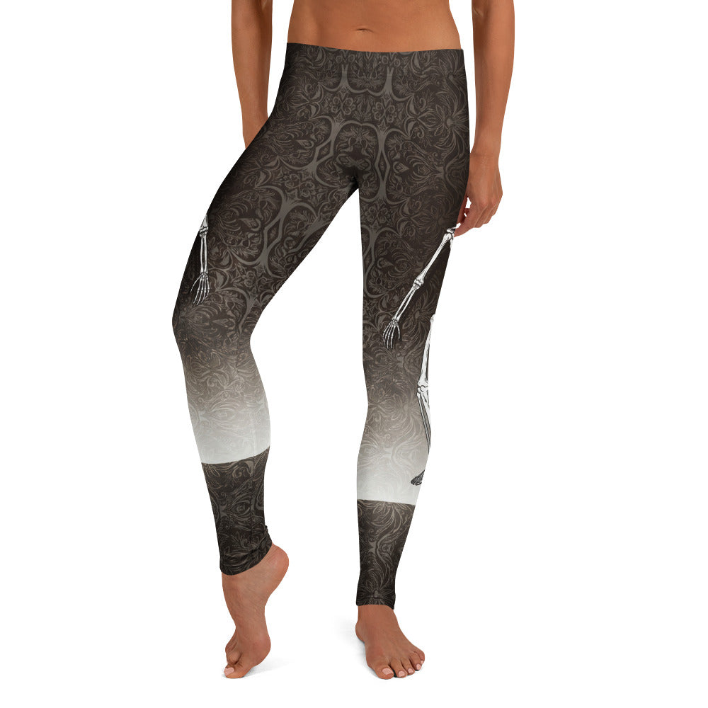 Personalisierte Damen Sportleggings Skelett Design Schwarz Grau Ornament Muster Fitness Leggings T381