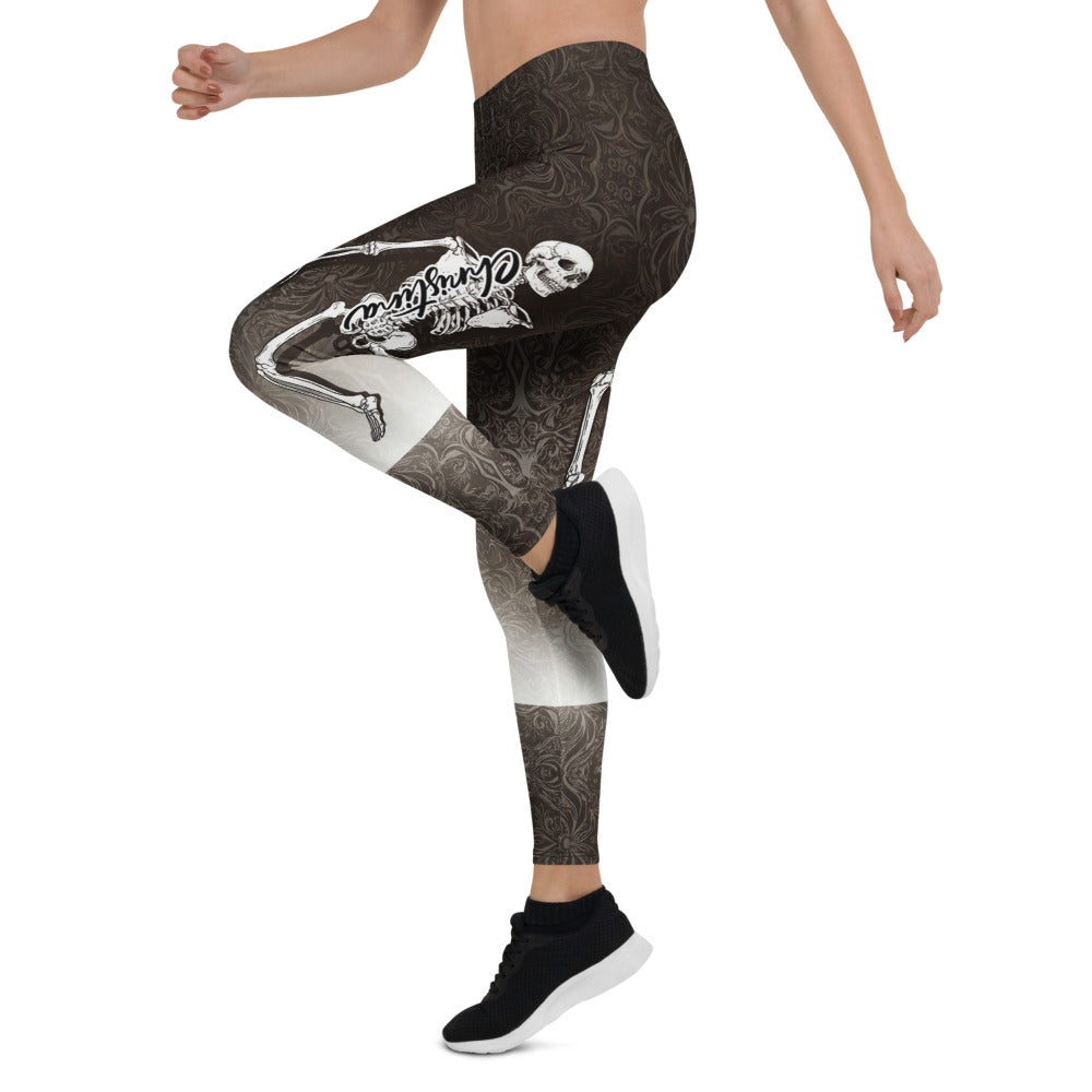 Personalisierte Damen Sportleggings Skelett Design Schwarz Grau Ornament Muster Fitness Leggings T381