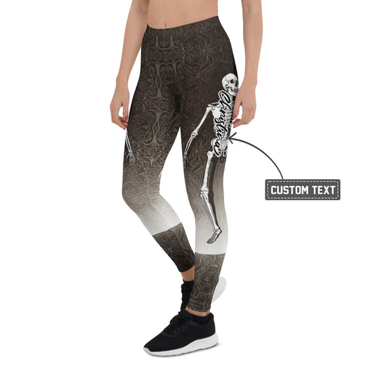 Personalisierte Damen Sportleggings Skelett Design Schwarz Grau Ornament Muster Fitness Leggings T381 - XL