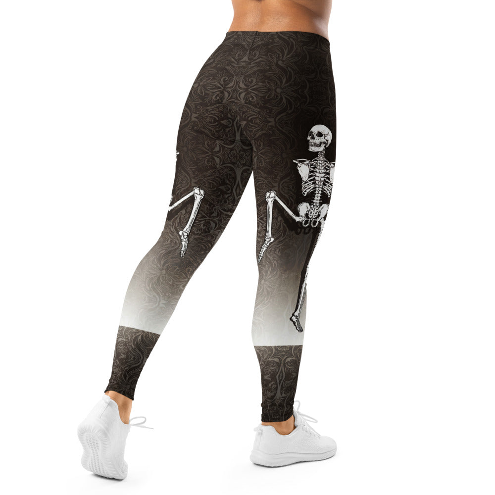 Personalisierte Damen Sportleggings Skelett Design Schwarz Grau Ornament Muster Fitness Leggings T381