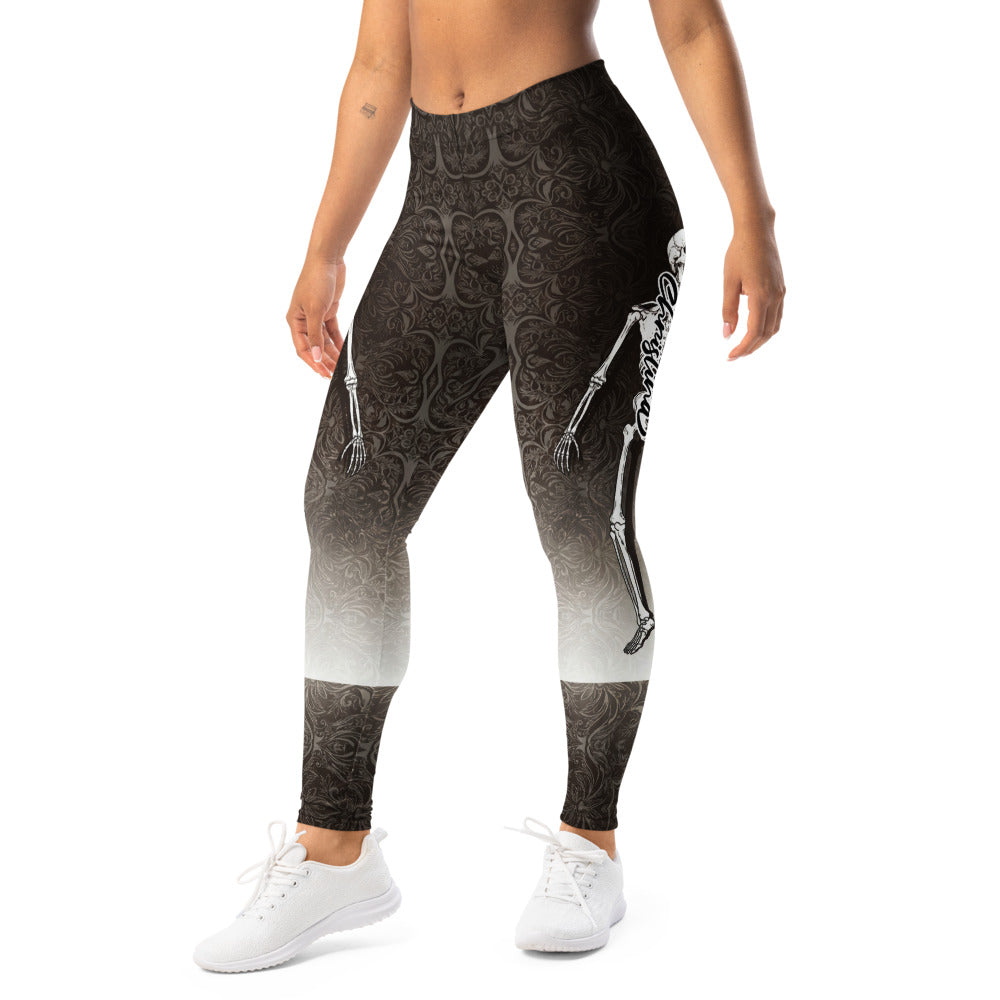 Personalisierte Damen Sportleggings Skelett Design Schwarz Grau Ornament Muster Fitness Leggings T381