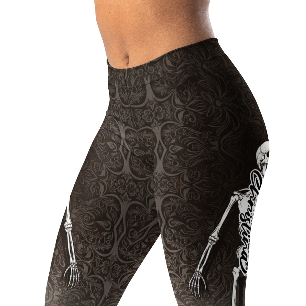 Personalisierte Damen Sportleggings Skelett Design Schwarz Grau Ornament Muster Fitness Leggings T381