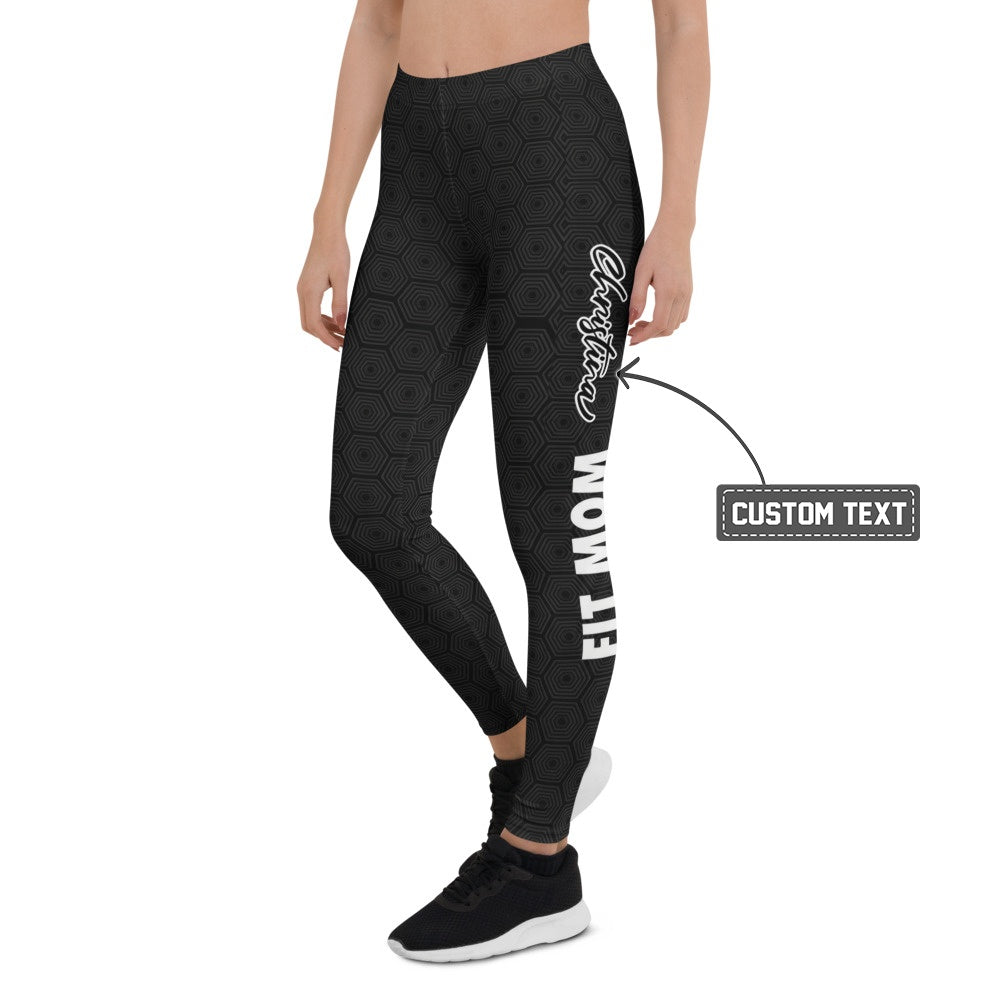 Personalisierte Sportleggings Damen Schwarz Geometrisches Wabenmuster Fitness Leggings Yoga Hose Y183 - XL