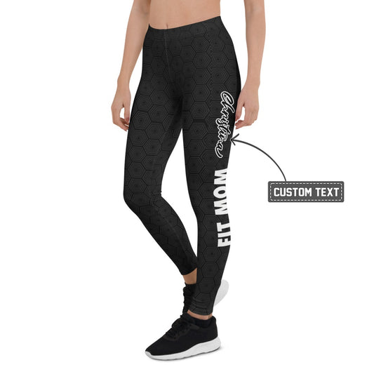 Personalisierte Sportleggings Damen Schwarz Geometrisches Wabenmuster Fitness Leggings Yoga Hose Y183 - XL