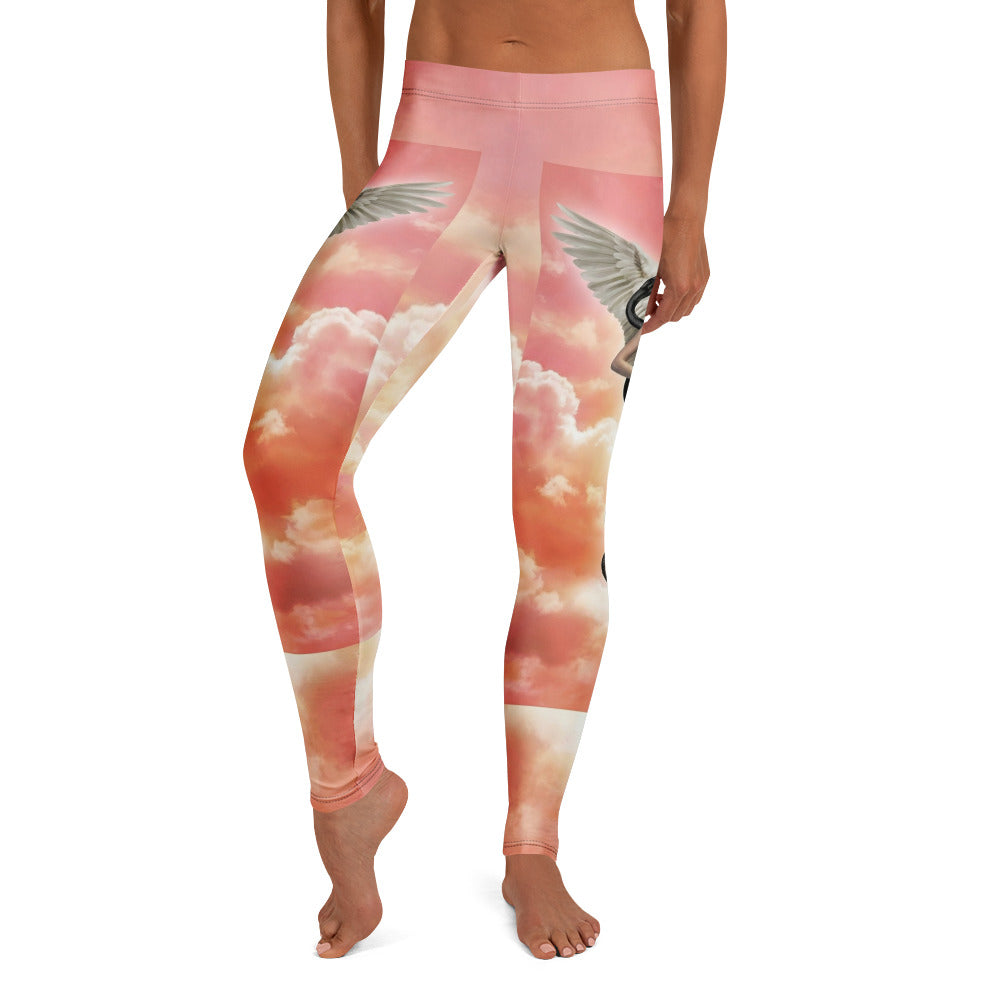 Personalisierte Sportleggings Damen Engel Flügel Motiv Wolkenhimmel Rosa Orange Fitness Yoga Leggings S281