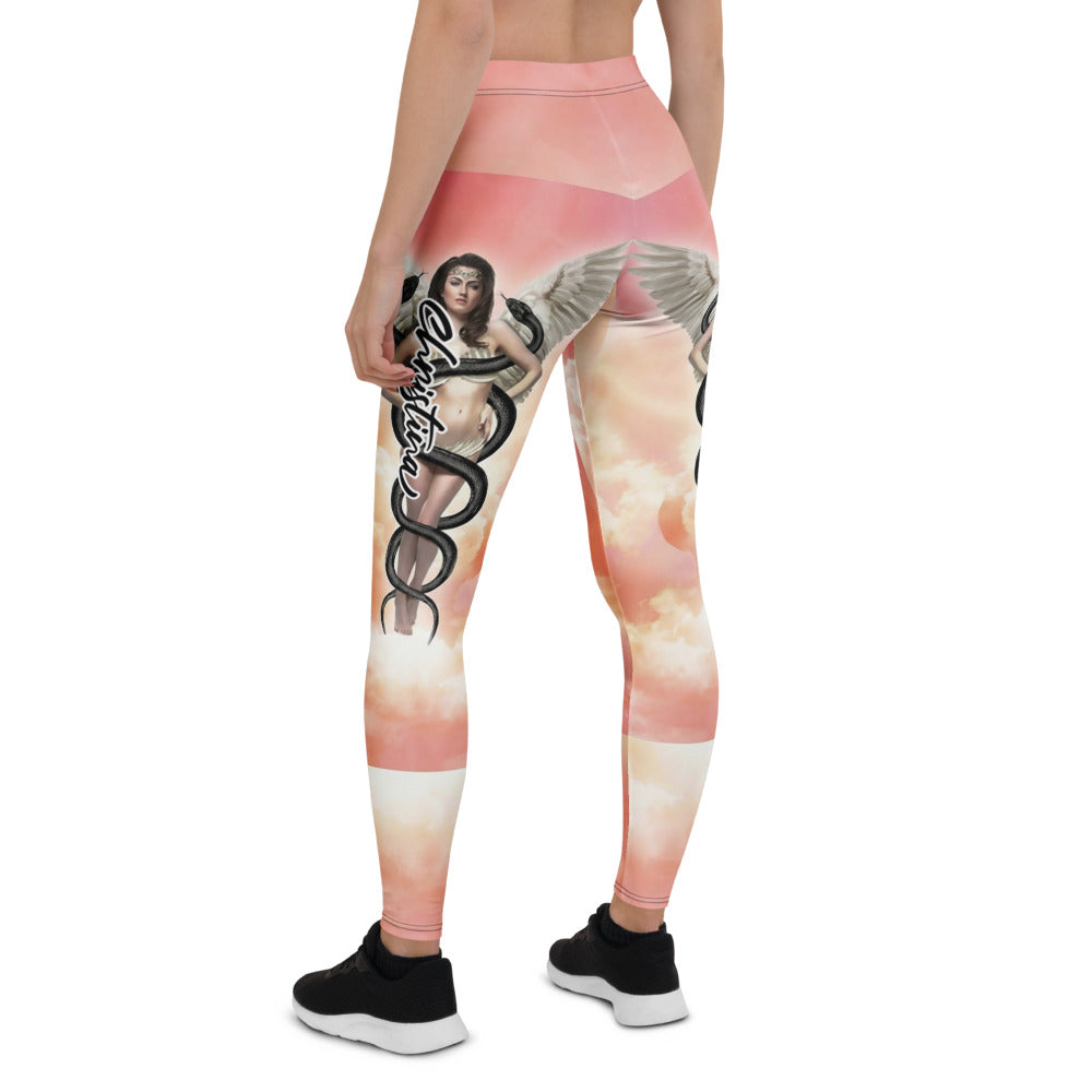 Personalisierte Sportleggings Damen Engel Flügel Motiv Wolkenhimmel Rosa Orange Fitness Yoga Leggings S281