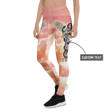Personalisierte Sportleggings Damen Engel Flügel Motiv Wolkenhimmel Rosa Orange Fitness Yoga Leggings S281 - XL