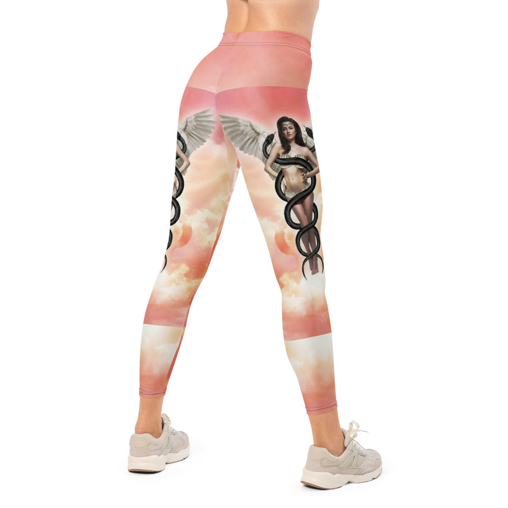 Personalisierte Sportleggings Damen Engel Flügel Motiv Wolkenhimmel Rosa Orange Fitness Yoga Leggings S281