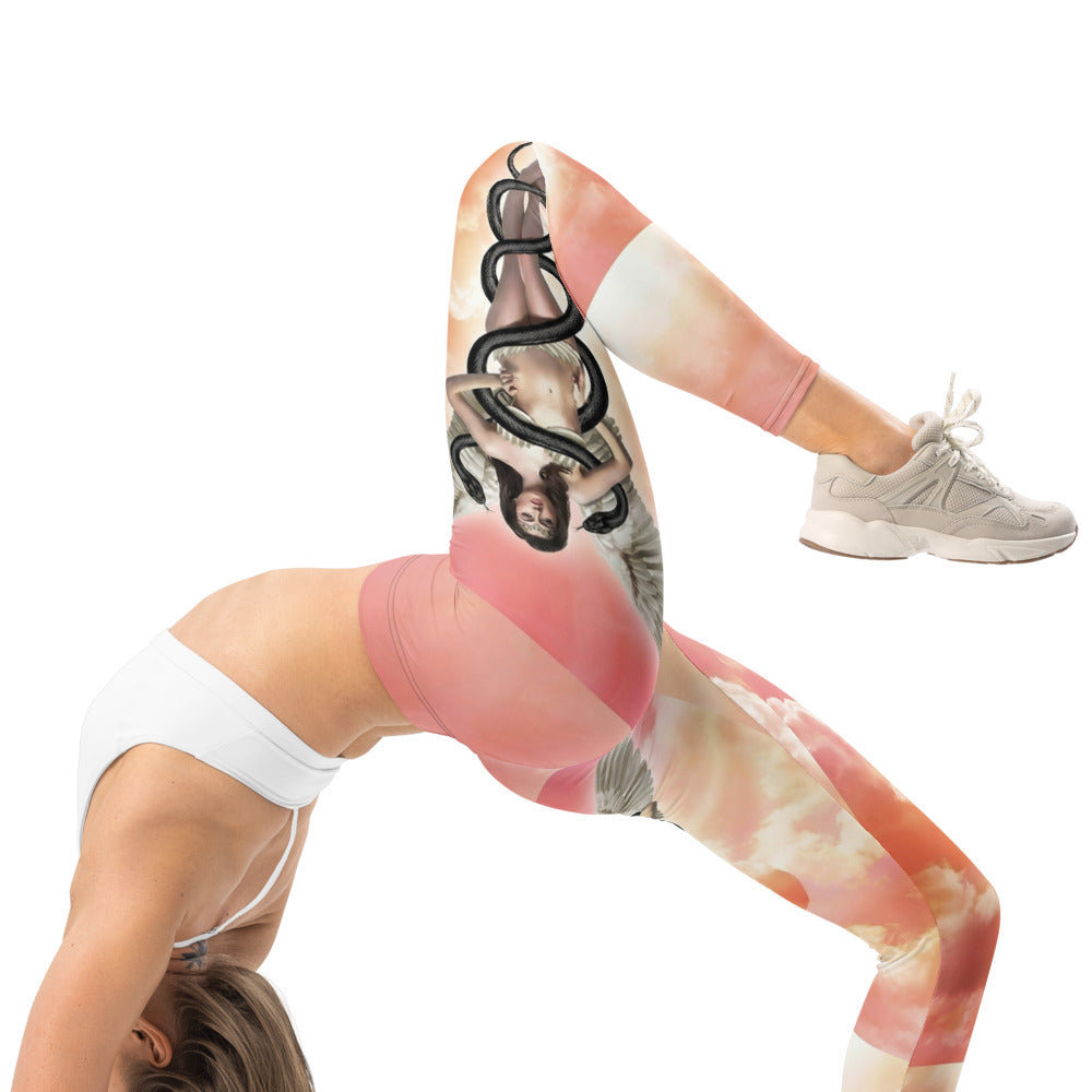 Personalisierte Sportleggings Damen Engel Flügel Motiv Wolkenhimmel Rosa Orange Fitness Yoga Leggings S281