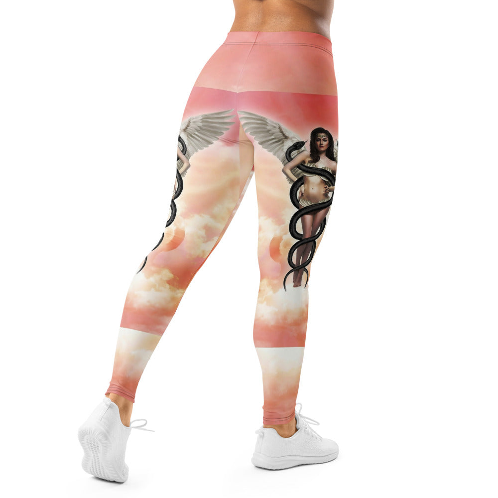 Personalisierte Sportleggings Damen Engel Flügel Motiv Wolkenhimmel Rosa Orange Fitness Yoga Leggings S281