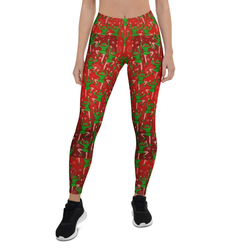 Personalisierte Damen Sportleggings Weihnachten Elfen Muster Rot Grün Fitness Leggings Q726